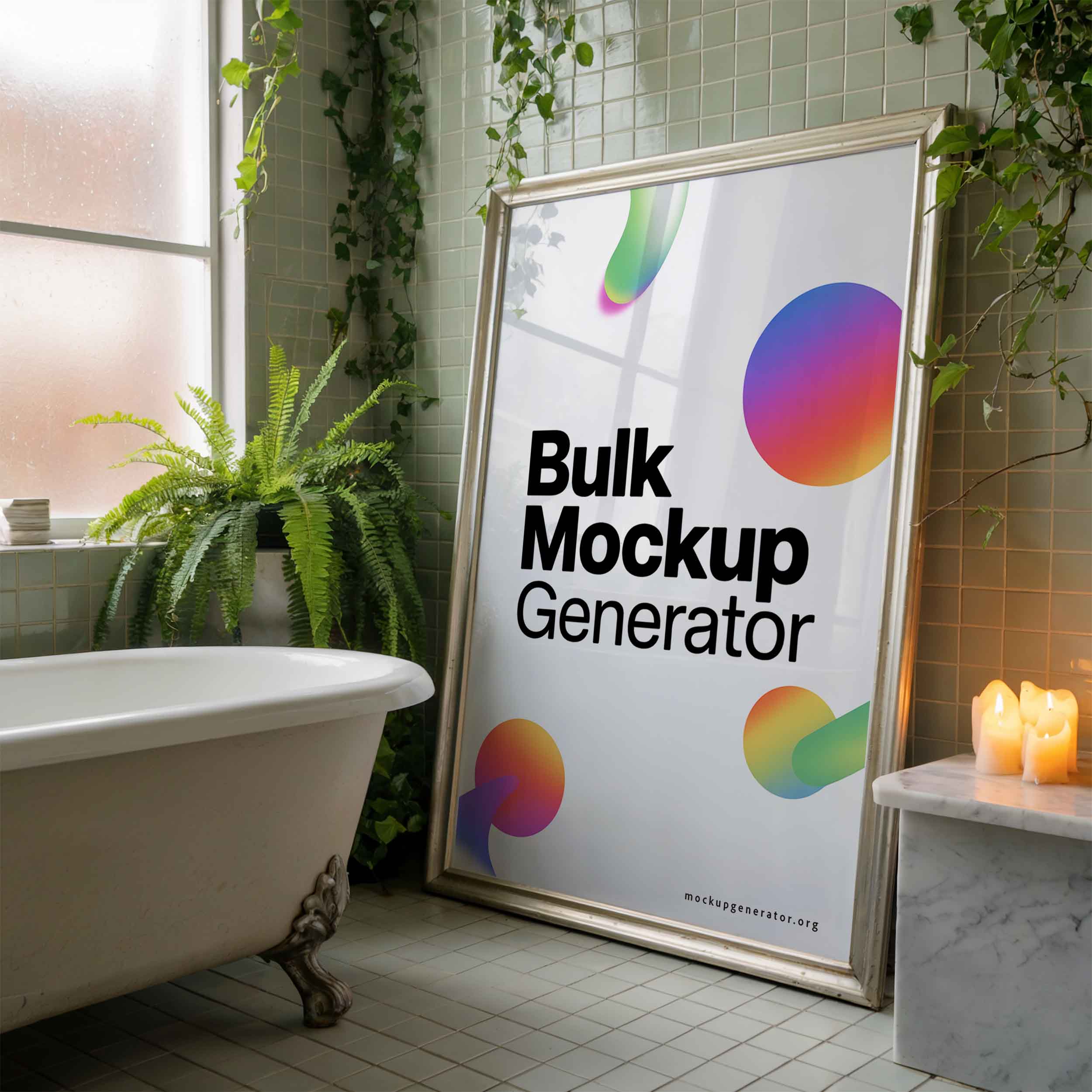 Poster in a bathroom with candles