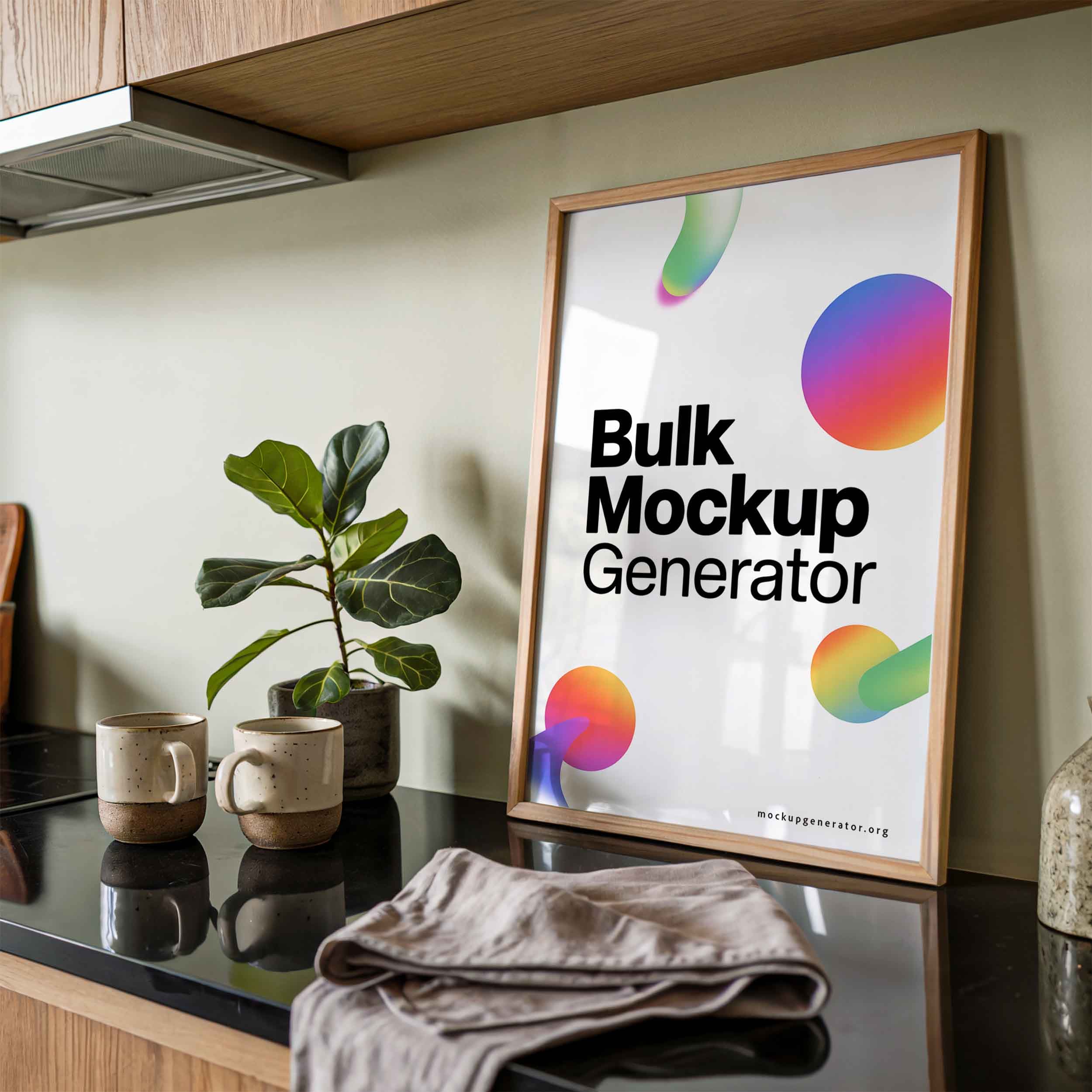 Framed poster in modern kitchen