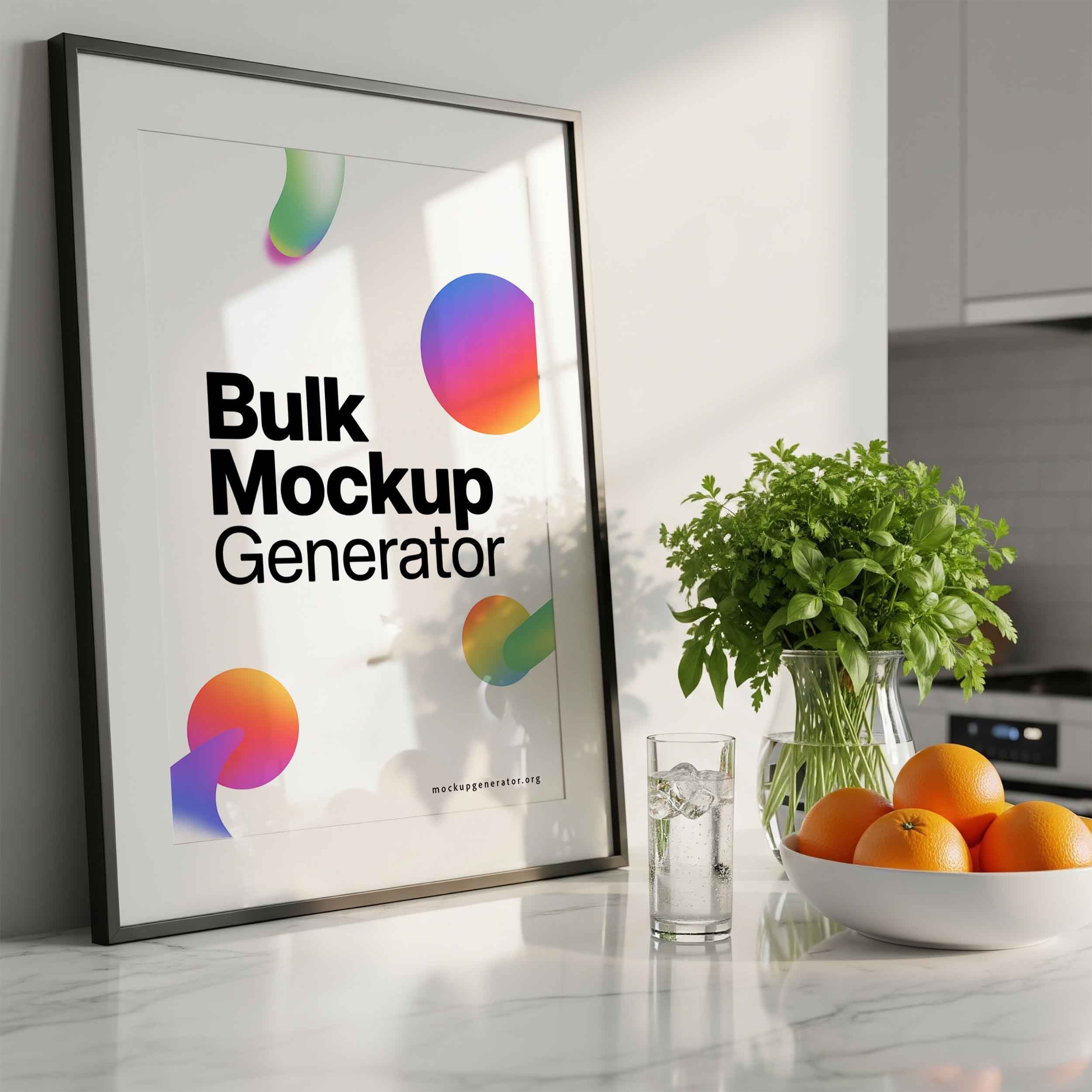 Framed poster in kitchen with Orange