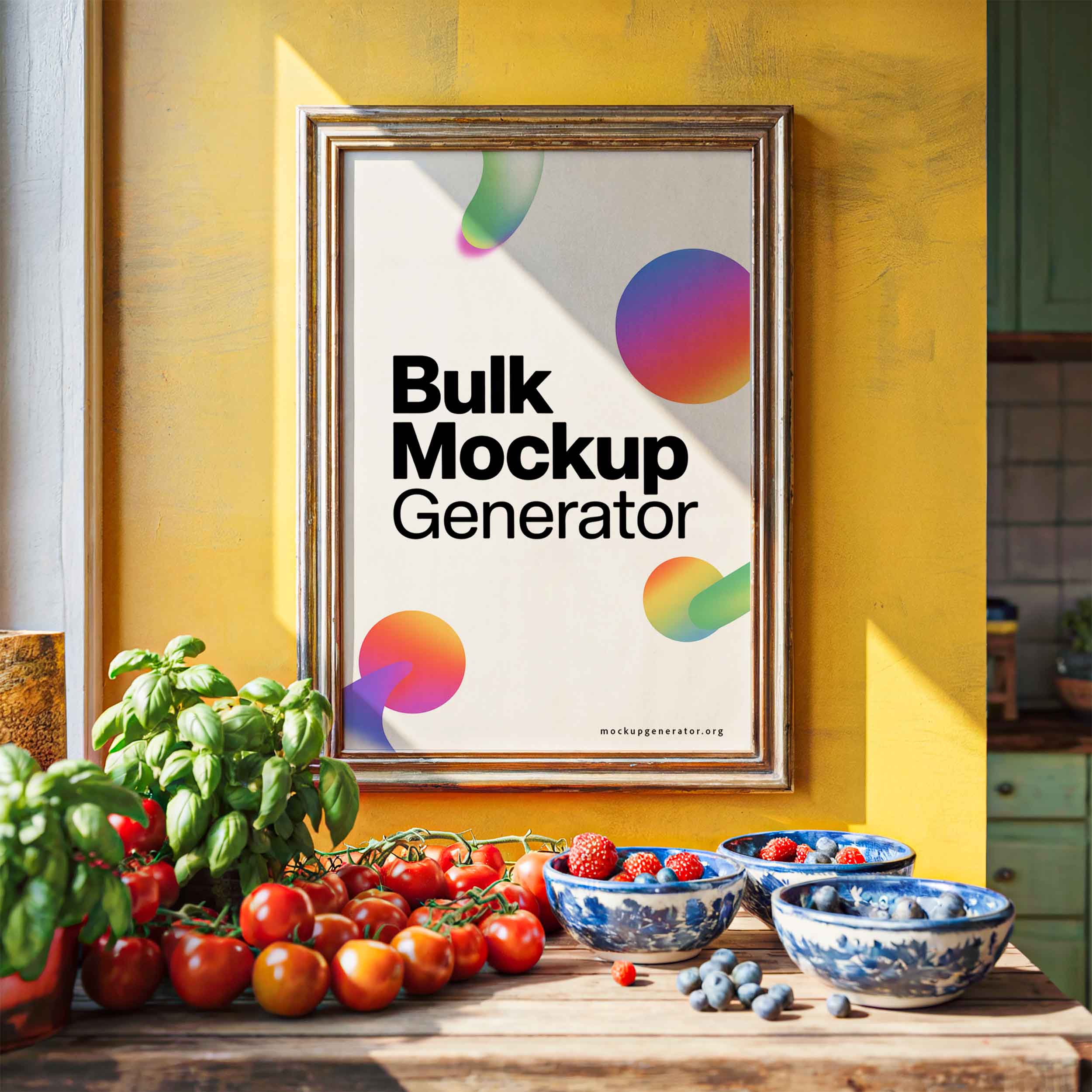 Colorful kitchen framed poster template