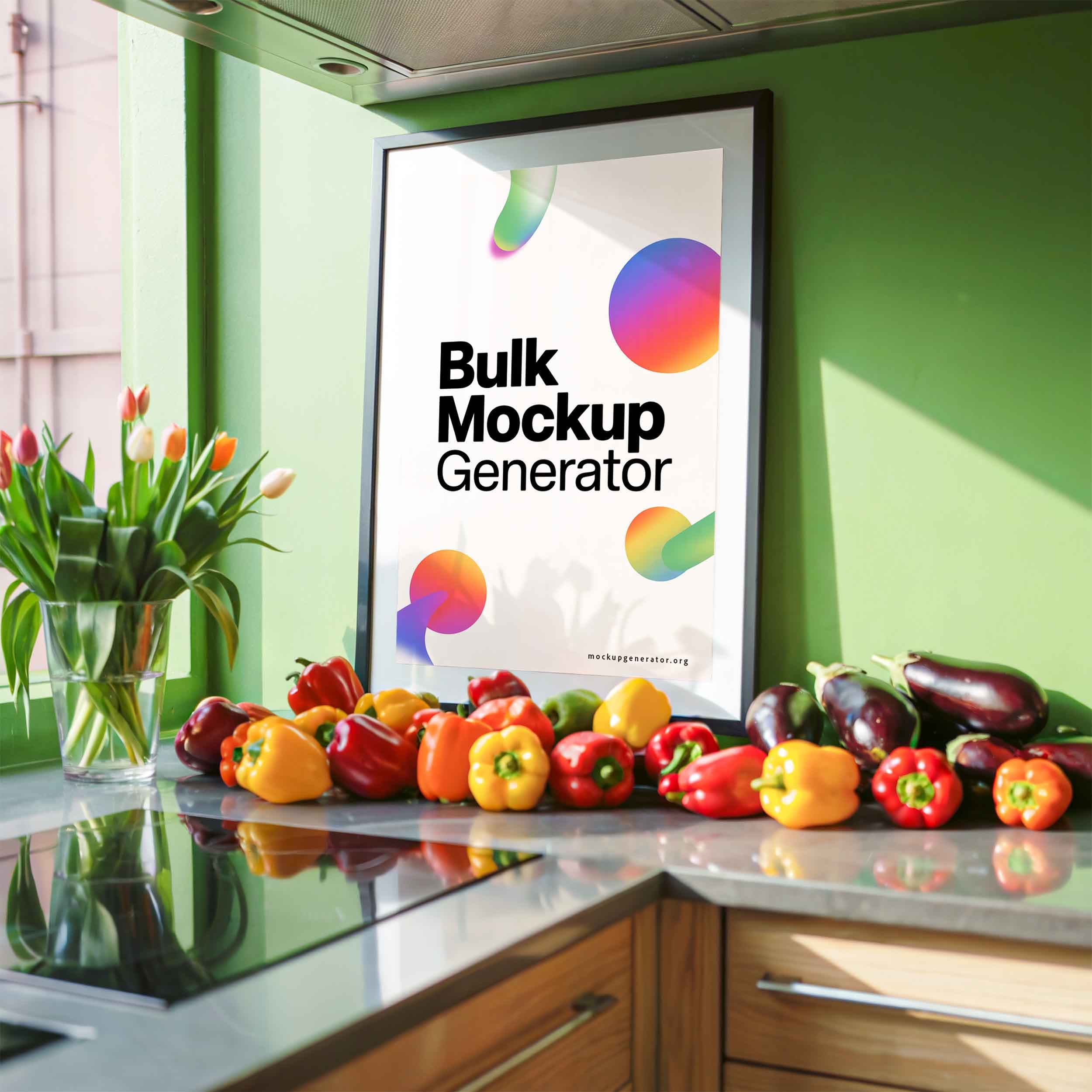 Modern Kitchen framed poster template with vegetables