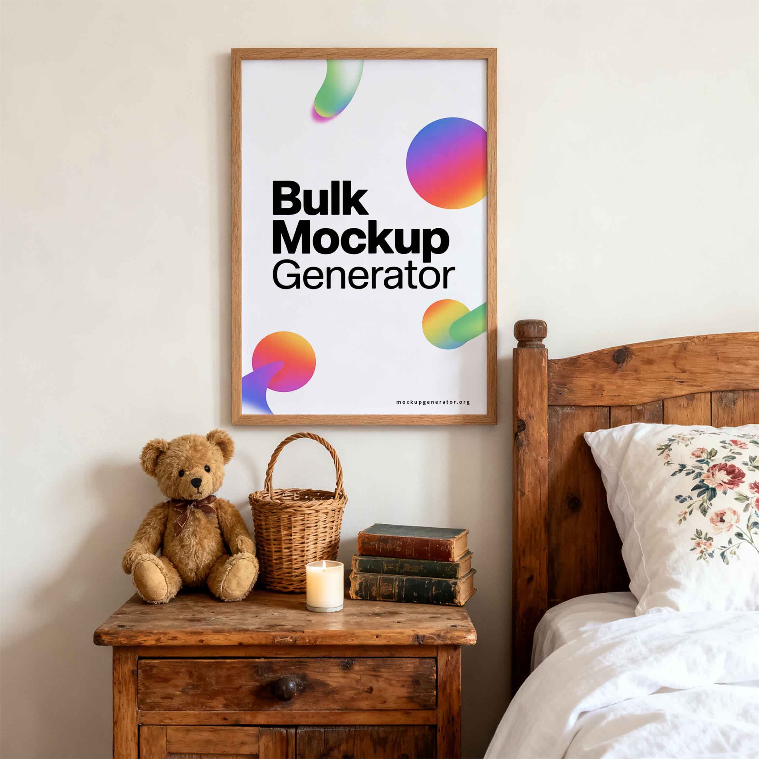 Bedroom poster template with Teddy bear