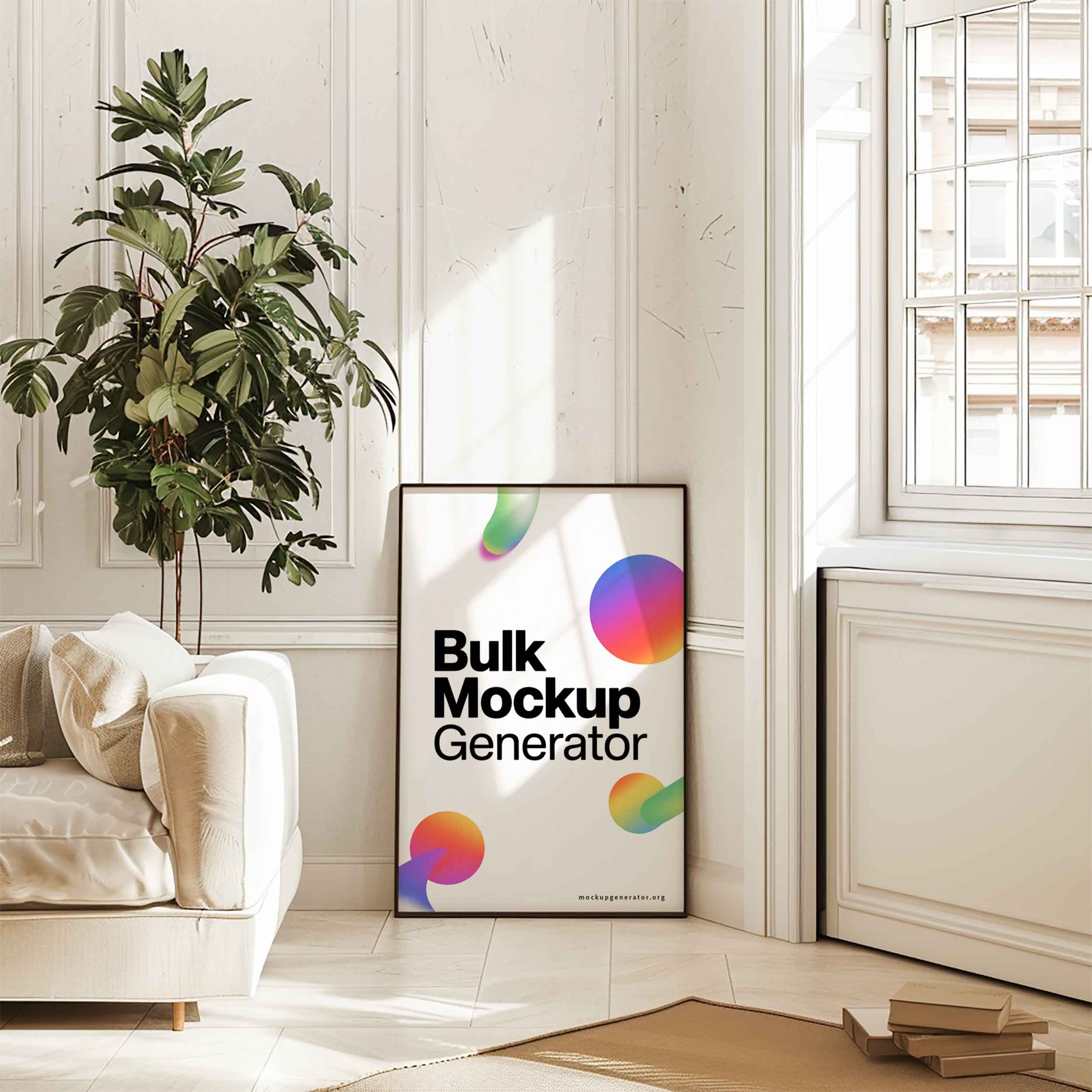 Poster frame in bright modern living room