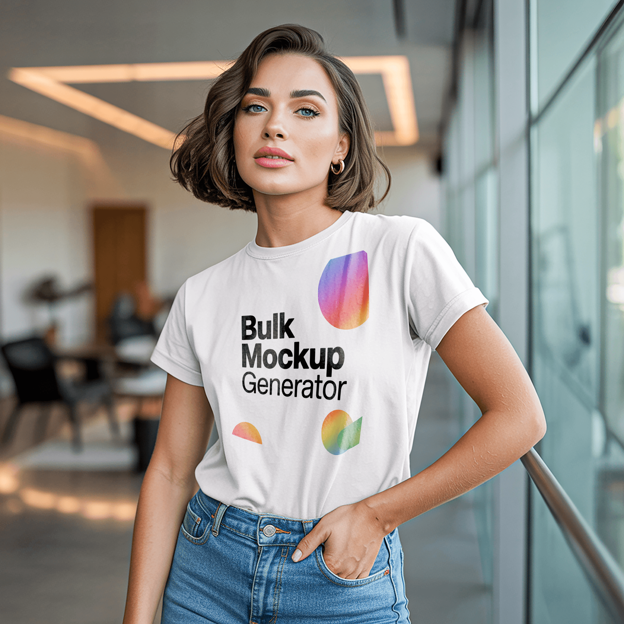 White blank women's t-shirt in office