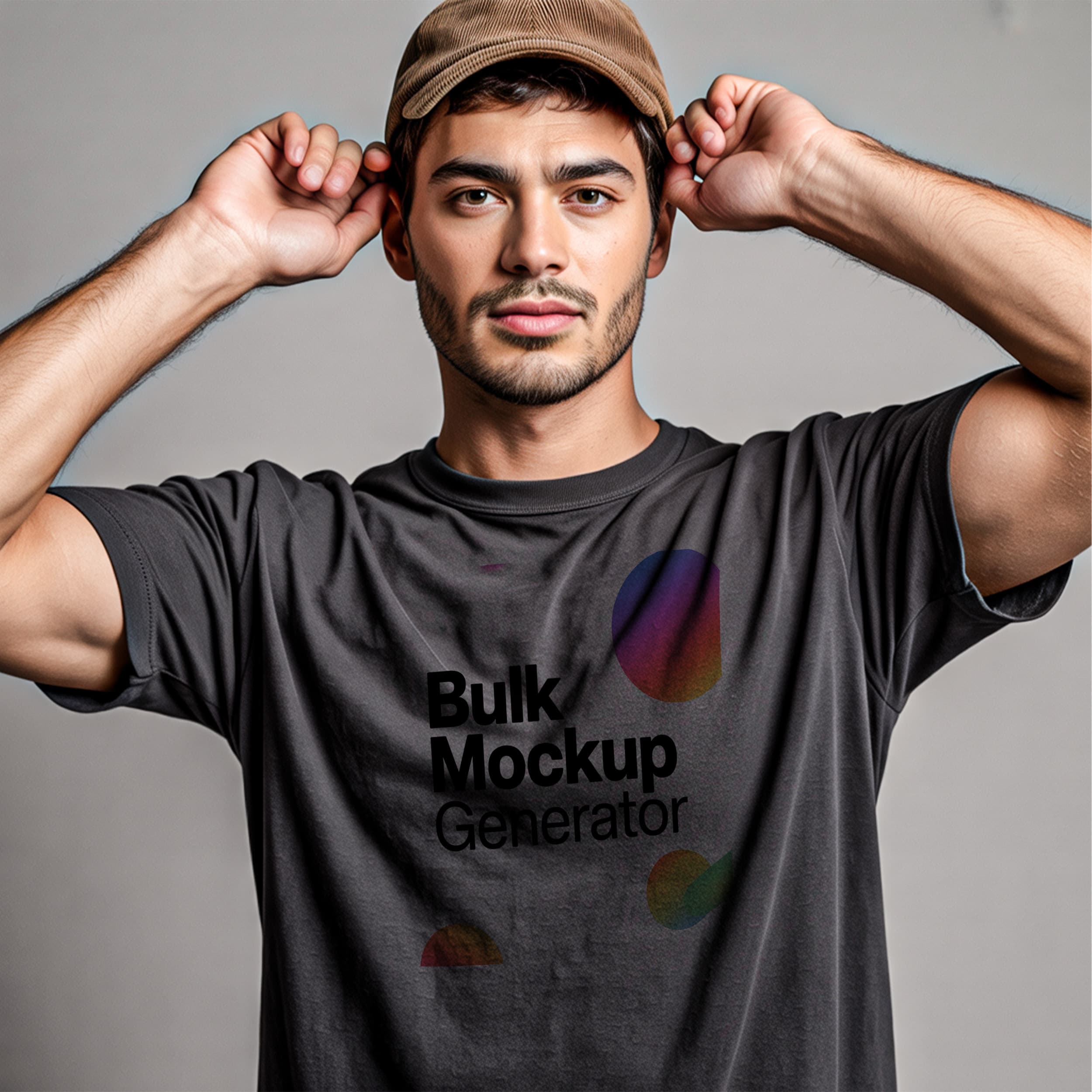 Man in Dark T-Shirt Adjusting Cap