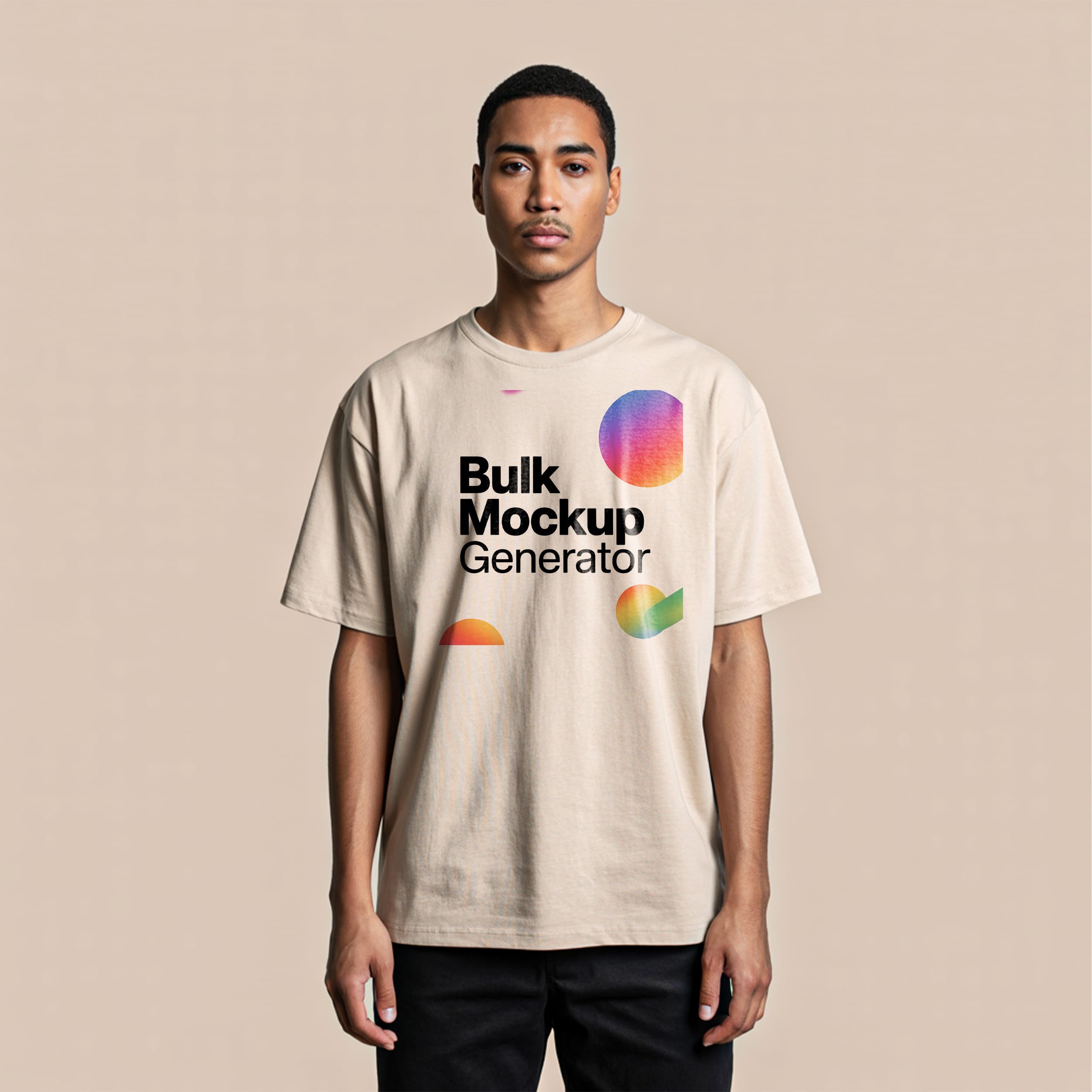 Man in Beige T-Shirt Studio Portrait