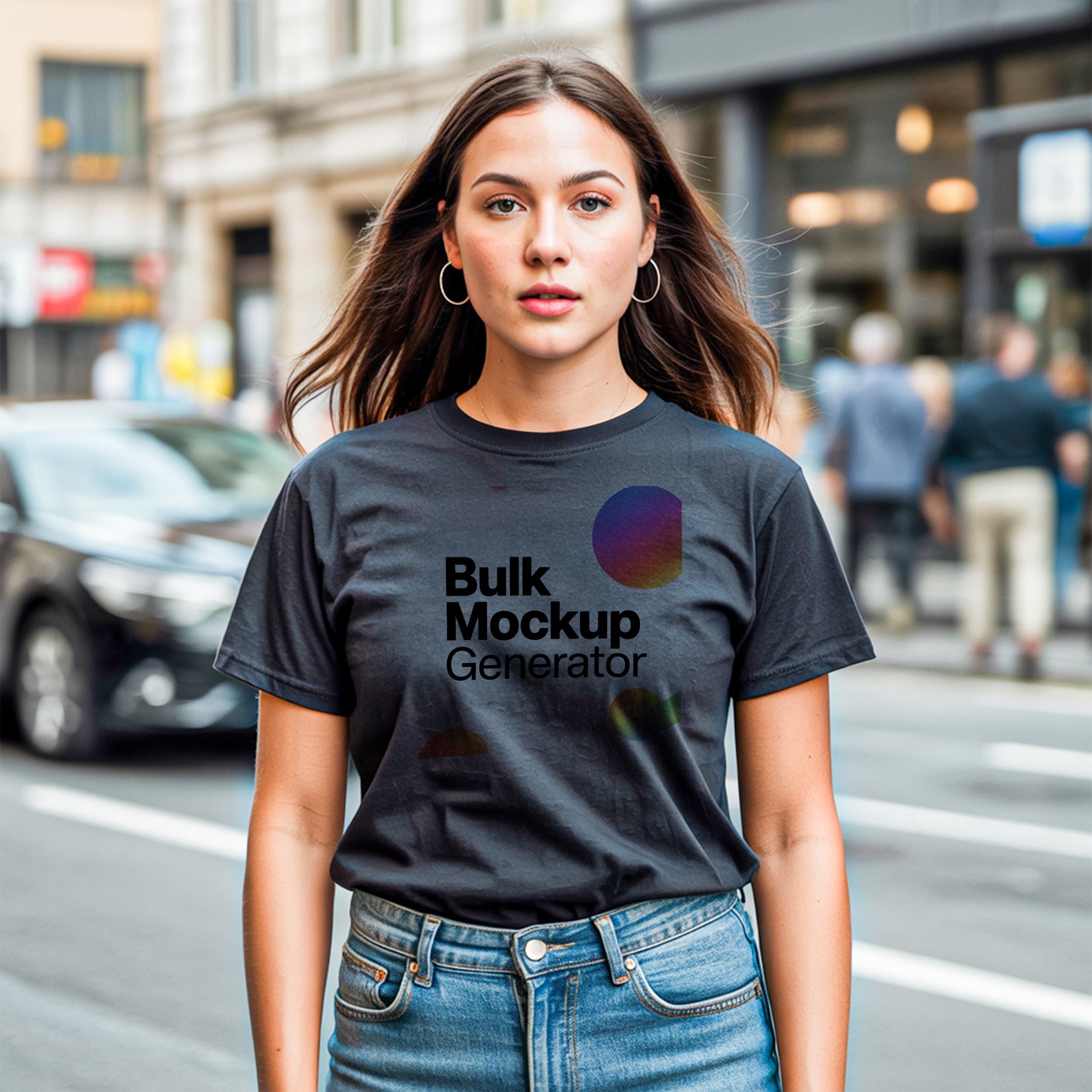 Woman in Black T-Shirt on City Street