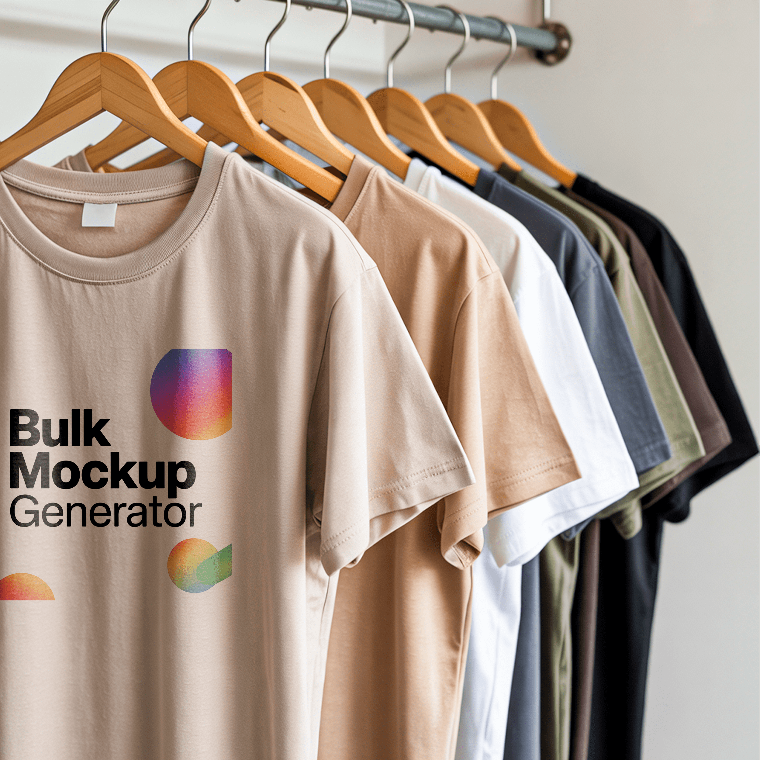 Row of Colorful T-Shirts on Hangers