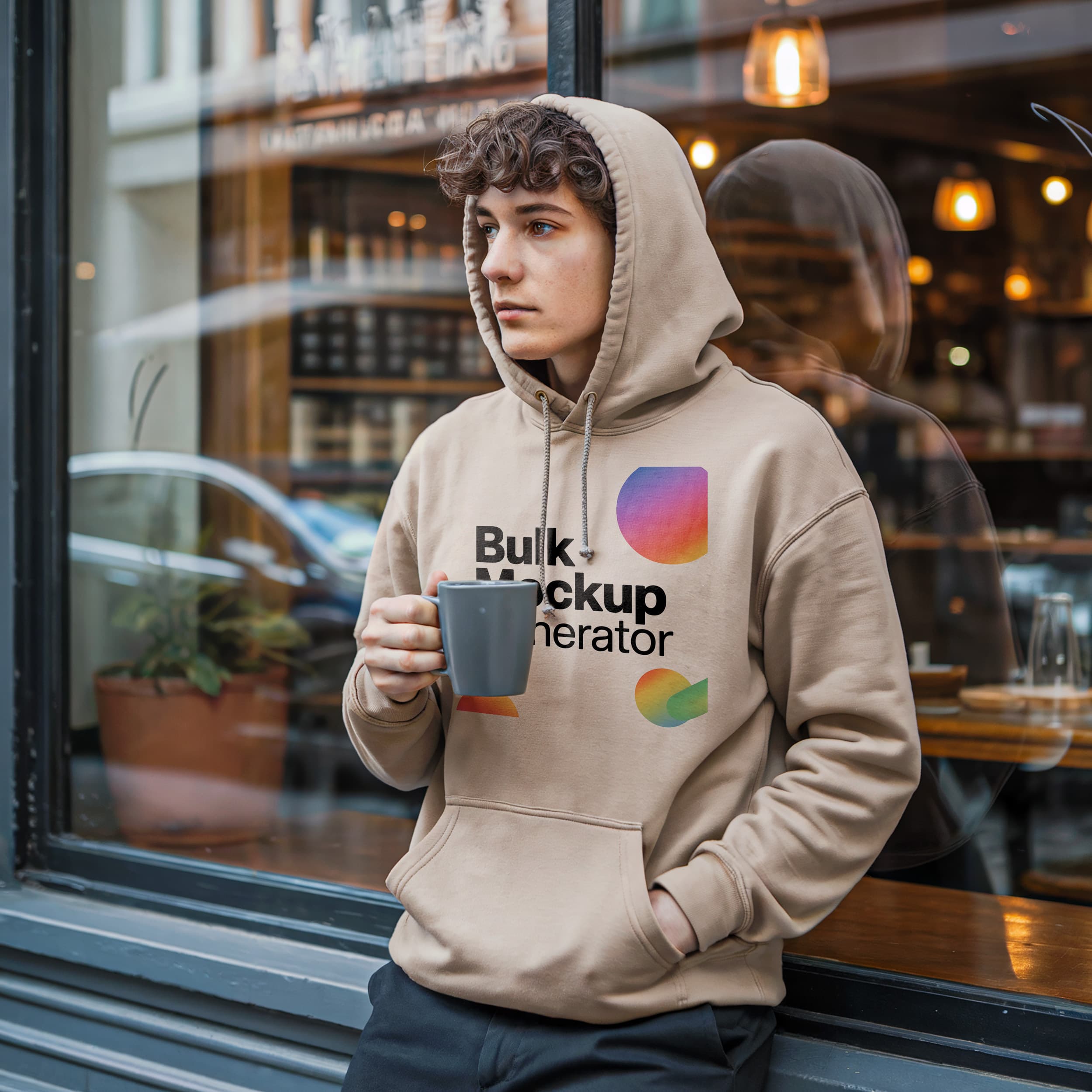 Man in Beige Hoodie Drinking Coffee Outdoors