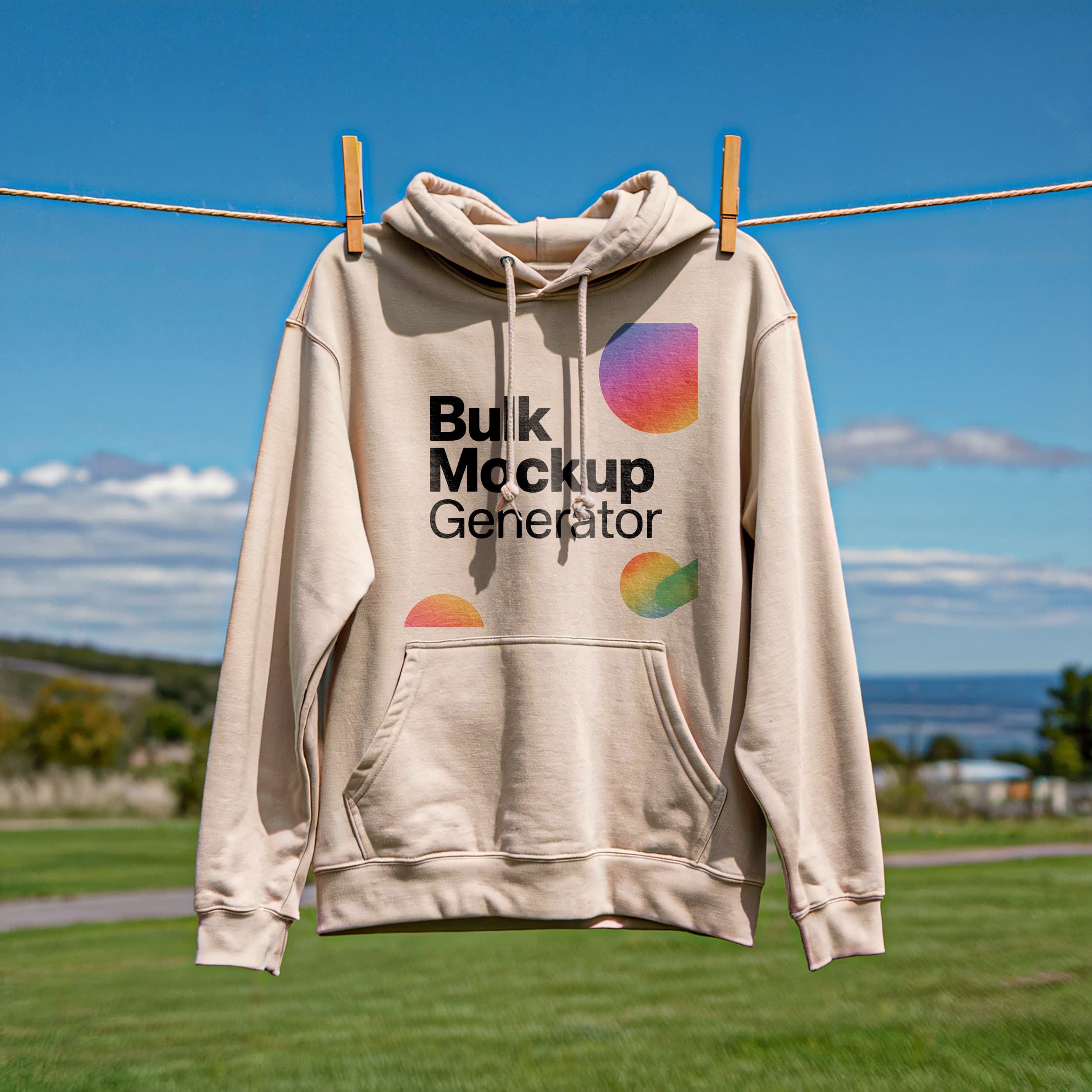 Beige Hoodie Hanging on Clothesline Outdoors