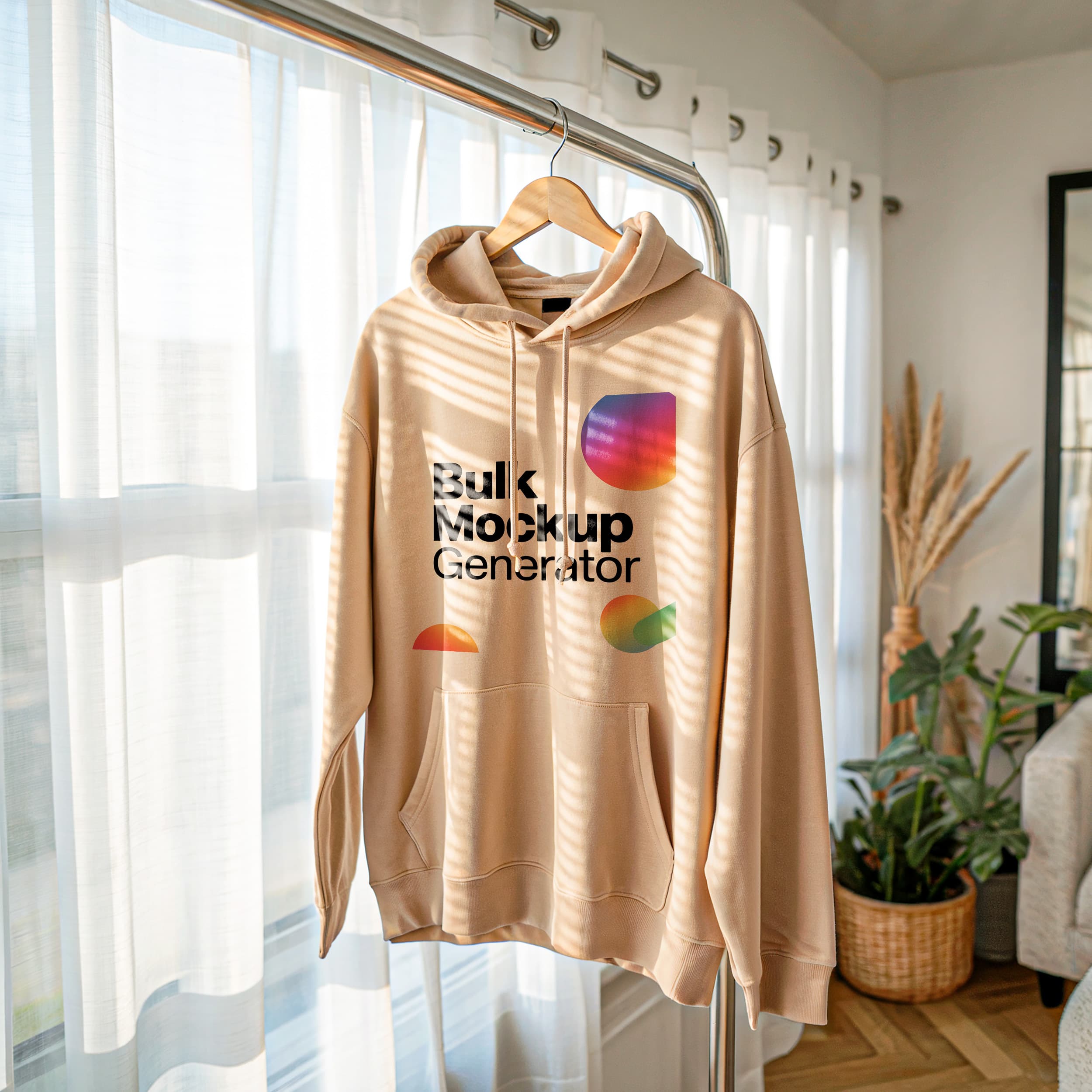 Beige Hoodie Hanging on Rack