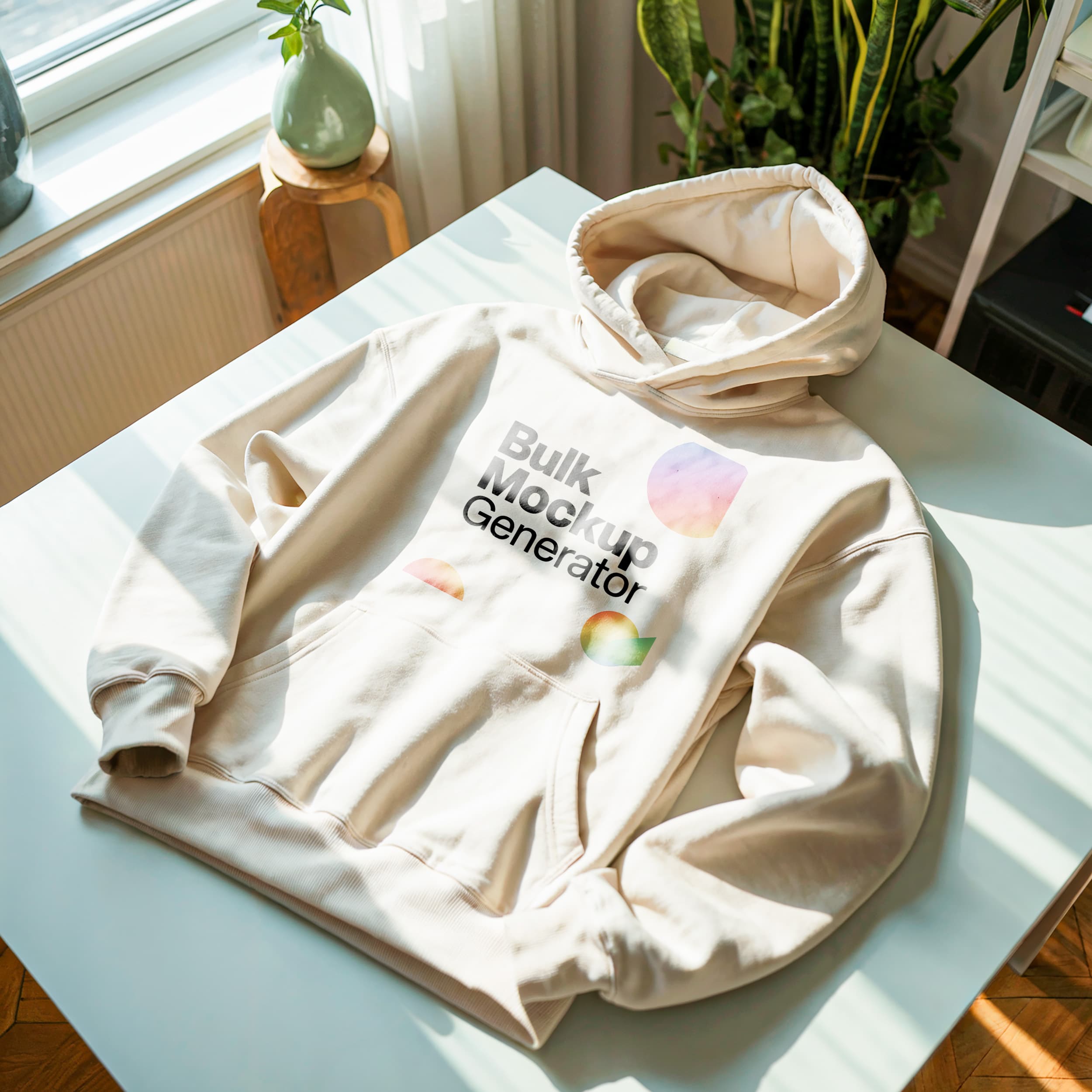 White Hoodie Laid Flat on Table