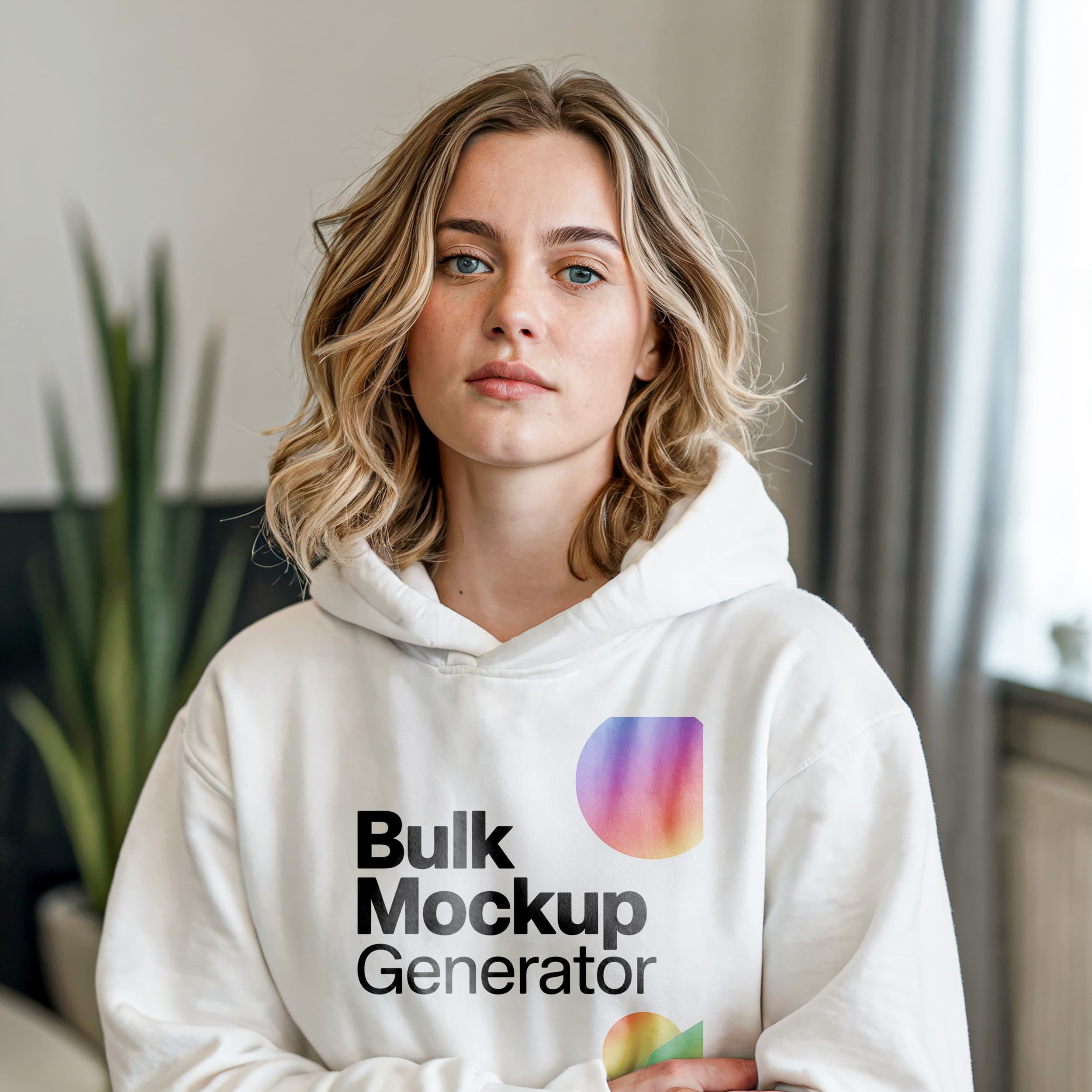 Woman in white hoodie close-up portrait