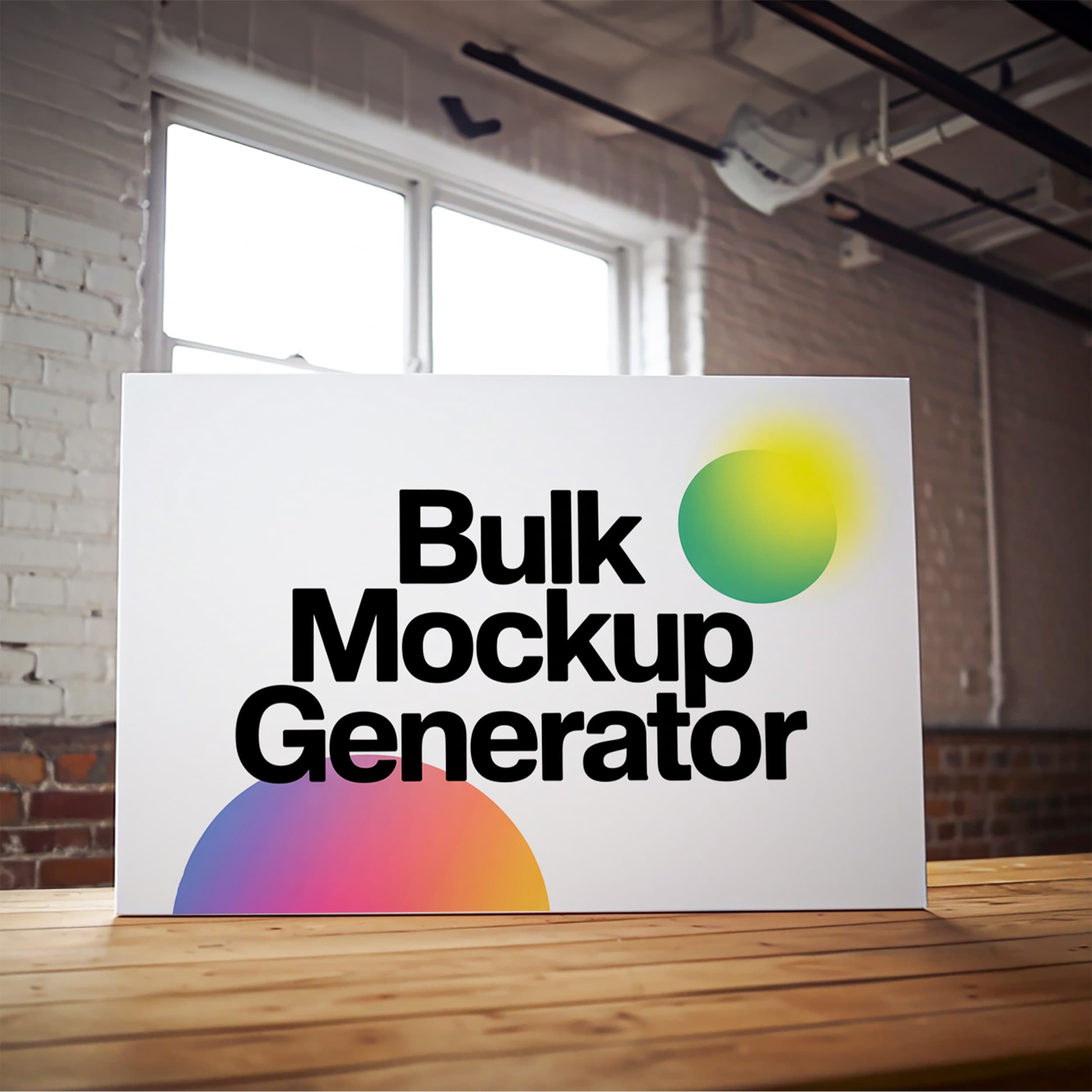 Canvas standing on wooden table in loft mockup