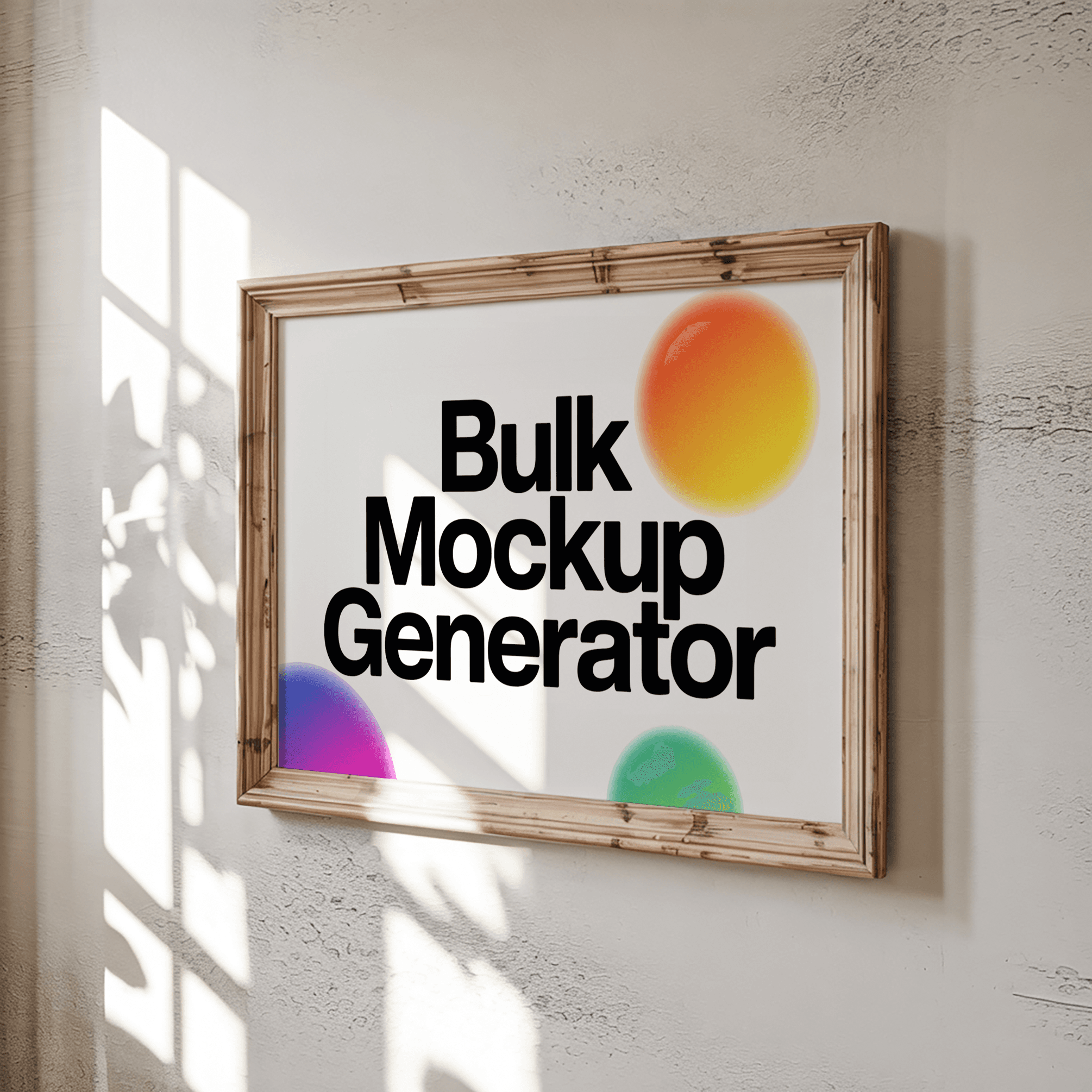 Poster frame hanging on wall with shadows