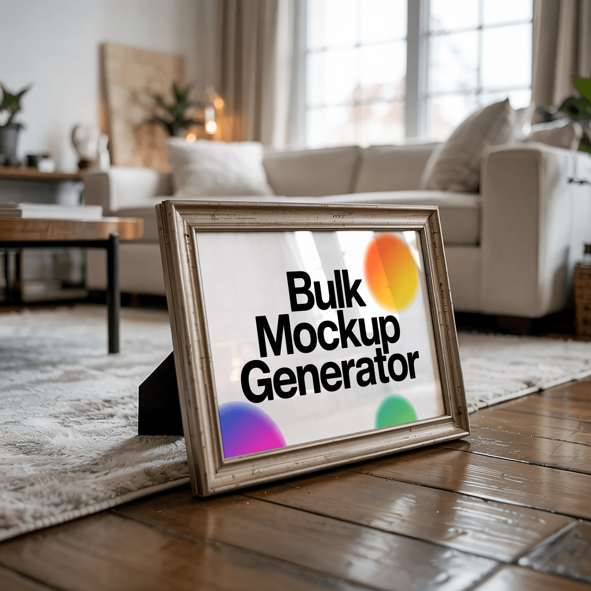 Poster frame on floor against white wall