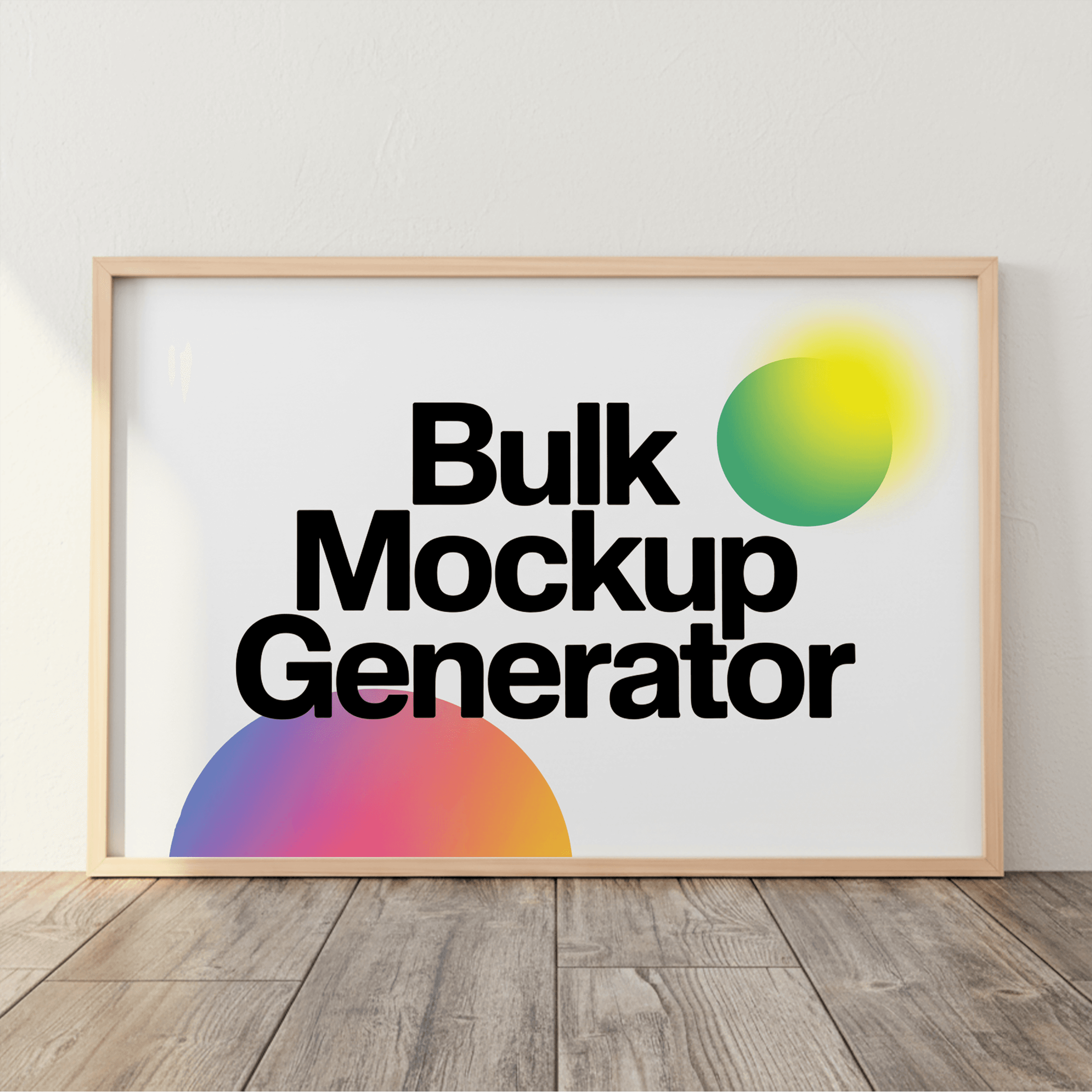 Poster frame on wooden floor, white wall