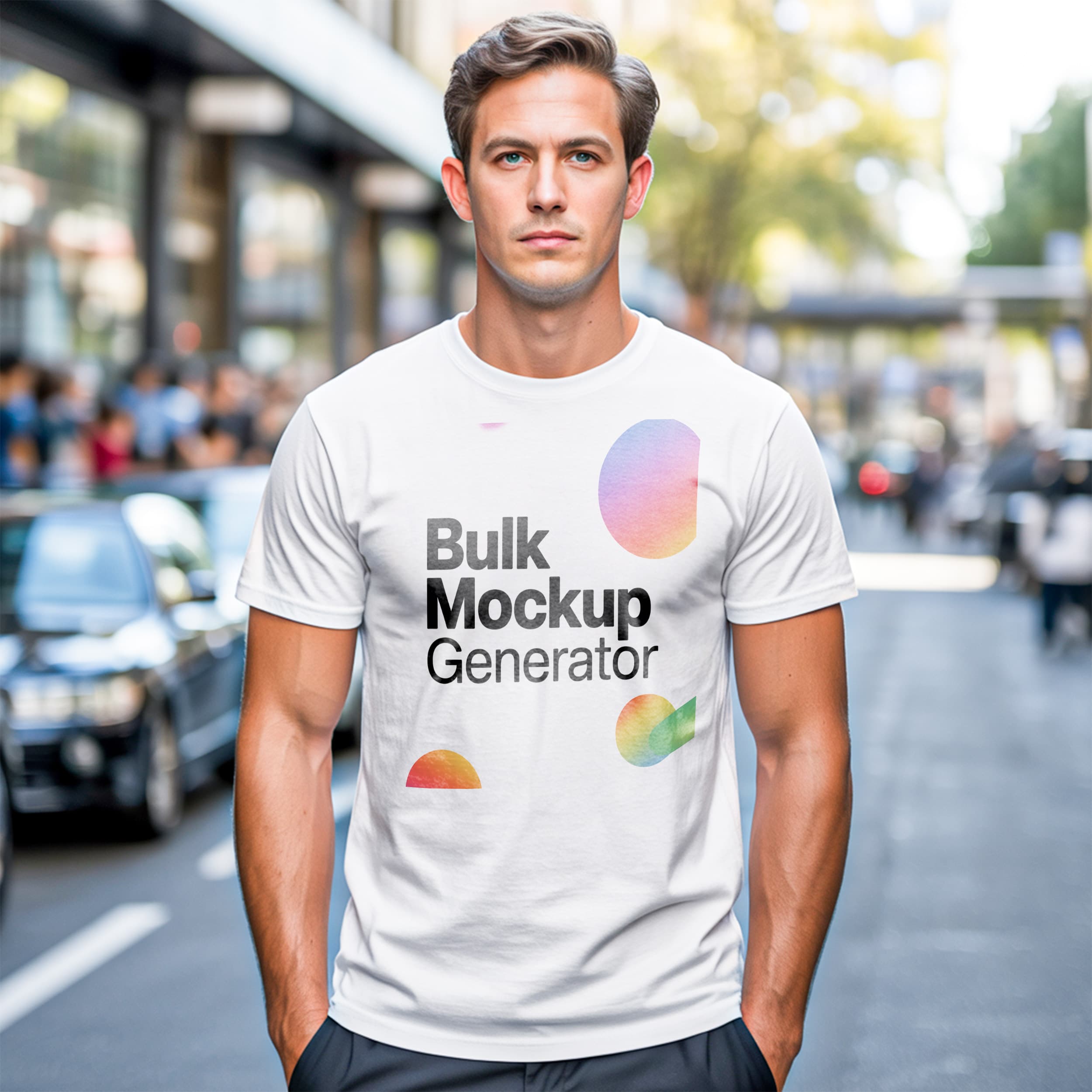Man in White T-Shirt on City Street